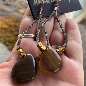 Large Agate Drop Hoop Earrings
